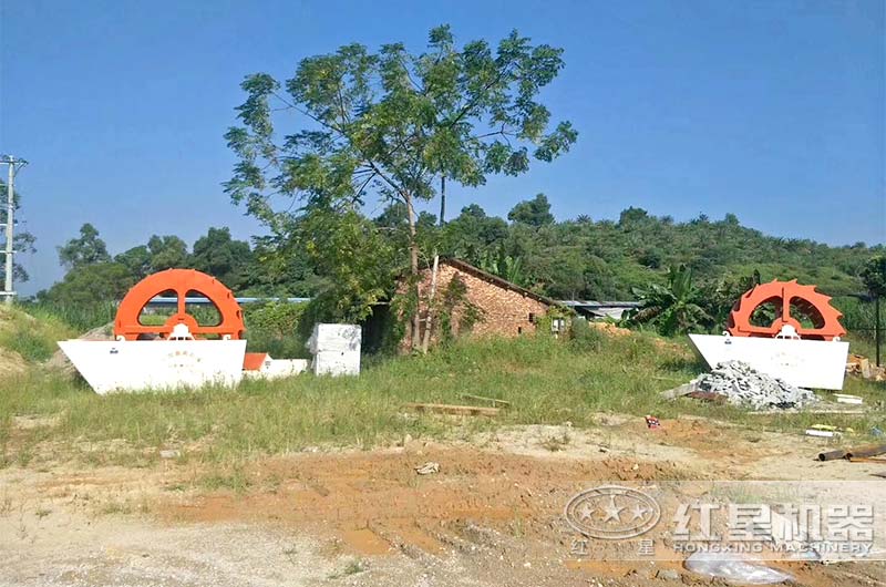 砂石生產線現場等待安裝的洗沙機 砂石生產線現場等待安裝的洗沙機